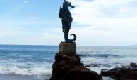 Seahorse sculpture by the beach in the romantic zone of Puerto Vallarta.