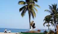 Fountain of friendship, fountain of dolphins, located on the main boardwalk downtown. Places to visit when you buy a condo for sale in Puerto Vallarta.