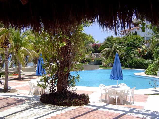 Common beachfront swimming pool at Vallarta Gardens in La Cruz de Huanacaxtle, Puerto Vallarta Riviera Nayarit Mexico