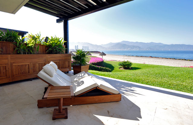 Beachfront lounge area walking distance from the beach and surf. Villas for sale in Puerto Vallarta.