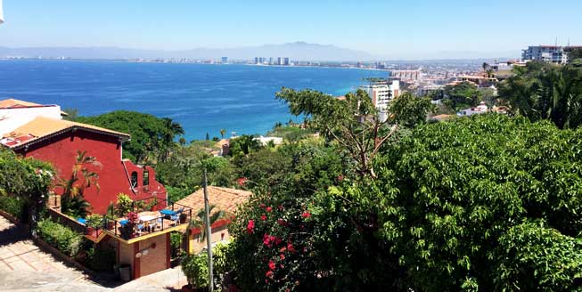 Sunny clear sky in Puerto Vallarta, bay, perfect weather.