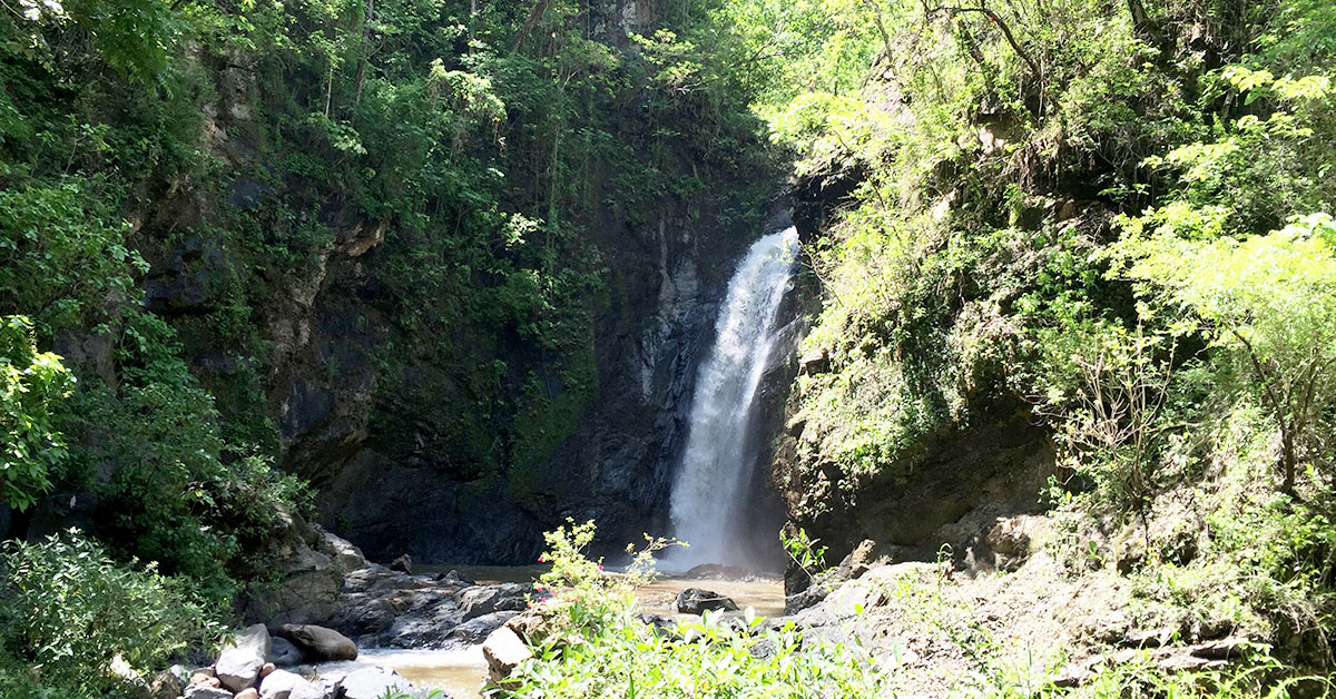waterfall at the end of the horseback riding tour 