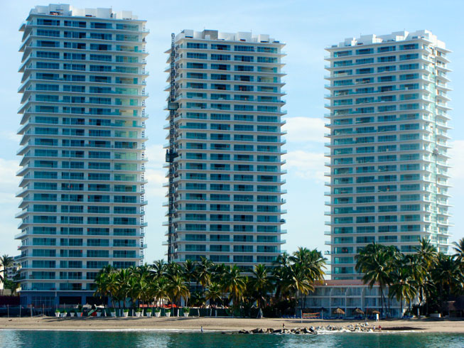 Shangri La, three buildings beachfront, new condo development in Puerto Vallarta, Mexico.